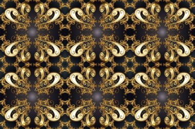 Doğum günü kartı, davetiye ya da afiş için iyidir. Kusursuz ortaçağ çiçek deseni. Raster illüstrasyonu. Dekoratif simetri arabesk. Bej, gri ve kahverengi renklerde altın.