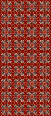 Raster geometrik arka plan. Kırmızı, kahverengi ve gri renklerde, altın çiçekli altın desenler. Altın rengi, kusursuz çizim. Senin tasarımın için, duvar kağıdı..