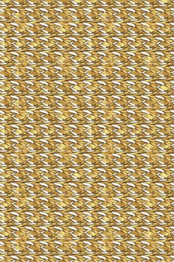 Kına dövmeli süs çiçekleri, altın çıkartmalar, mehndi ve yoga tasarımı, kartlar ve parmak izleri. Bej, sarı ve kahverengi renkli desen. Raster altın mehndi kusursuz desen.