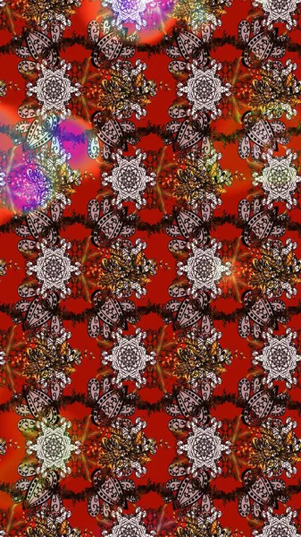 Suluboya çiçekli çiçek deseni. Raster illüstrasyonu. Kahverengi, kırmızı ve nötr renklerde Asya tekstili.