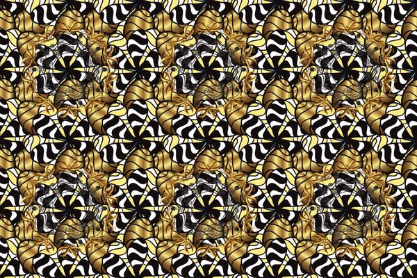 Altın element siyah, gri ve kahverengi renklerde. Doku arka planında altın duvar kâğıdı. Damask kusursuz yinelenen arkaplan. Barok tarzında altın çiçekli süs..