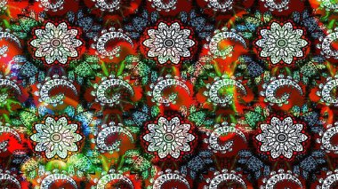 Siyah ve kırmızı renklere karalamalar çizilmiş çiçek deseni. Raster illüstrasyonu.