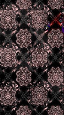 Raster illüstrasyonu. Çiçek desenli çizim. Siyah renklerde Asya tekstili.