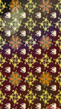 Eskiz arkaplan modeli. Yapraklı çiçekler ve kahverengi ve mor renkte papatya çiçekleri. Raster - stok.