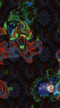 Kumaş desenli papatya çiçeği detayı. Siyah ve gri renkte çiçekler.