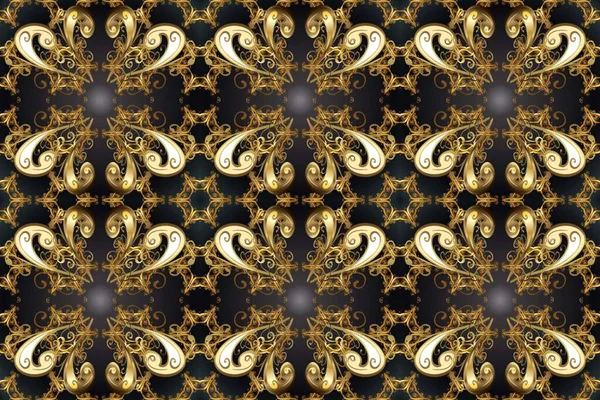 Raster illüstrasyonu. Dekoratif simetri arabesk. Doğum günü kartı, davetiye ya da afiş için iyidir. Kusursuz ortaçağ çiçek deseni. Bej, gri ve kahverengi renklerde altın.