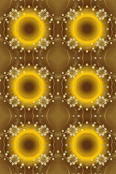 Geleneksel klasik altın desen. Raster oryantal süs. Barok tarzında kusursuz bir doğulu süsü. Kahverengi, sarı ve bej renklerde altın desenli altın elementler.