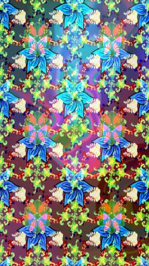 Çiçekli zambakların eskiz geçmişi. Çiçek tasarımı için inanılmaz bir kolaj cenneti tarzı. Parlak çiçekli kolaj çiçekleri mavi.