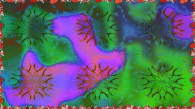 Modern yeşil ve menekşe arkaplan duvar kâğıdı çizgileri, desenli desenli desenli çiçekler, çiçekli süsler. Çiçekli el, pürüzsüz desen..