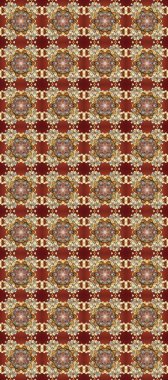 Kusursuz kıvırcık saçlar. Raster altın desen. Doğulu stili altın deseni altın elementli kırmızı, kahverengi ve bej renklerde arabesliyor..