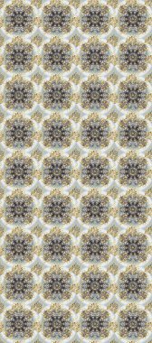 Gri, bej ve nötr renklerde kusursuz desenli altın rengi bir çiçek deseni. Süslü dekorasyon. Raster illüstrasyonu.