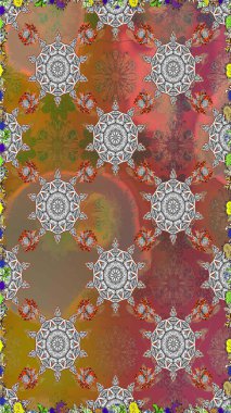 Kahverengi renklerde bahar çiçekleri. Çiçekli karalama şeklinde Raster çiçek deseni. Raster illüstrasyonu.