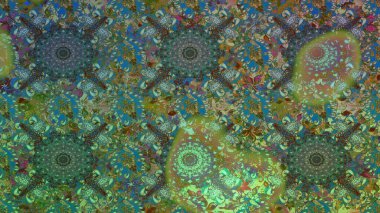 Çiçekli kusursuz retro desen. Yeşil ve mavi renkte çiçekler. Renkli Yaz Temalı Kusursuz Arkaplan. Düz Çiçek Elementleri Tasarımı.