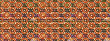 Damask arkaplanı. Kahverengi renkte altın bir element. Altın çiçekli, pürüzsüz desen. Barok tarzında altın çiçekli süs..