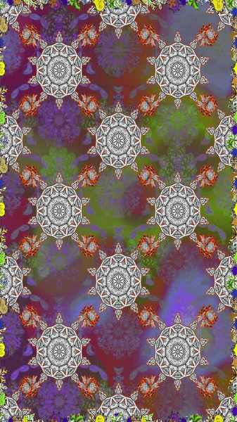 Raster illüstrasyonunda kusursuz çiçek deseni. Gri renkli çiçekler. Düz Çiçek Elementleri Tasarımı. Renkli Bahar Teması Kusursuz Arkaplan.