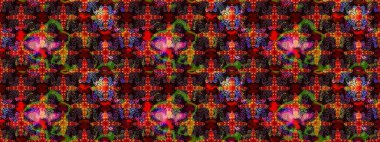 Raster Floral Illustration, Asyalı tekstil. Kahverengi ve siyah renkte etnik çiçeklerle süslenmiş zarif bir eskiz..