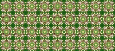 Barok tarzında altın çiçekli süs. Altın çiçekli, pürüzsüz desen. Damask arkaplanı. Yeşil, bej ve gri renklerde altın element.