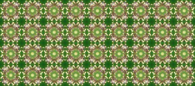 Barok tarzında altın çiçekli süs. Altın çiçekli, pürüzsüz desen. Damask arkaplanı. Yeşil, bej ve gri renklerde altın element.