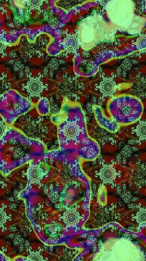 Modern çiçek arkaplanı. Parlak renkli çiçekleri ve yeşil, kahverengi ve gri renkte yaprakları olan harika bir çiçek deseni. Moda baskıları için zarif bir şablon. Halk stili.