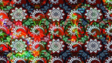 Raster illüstrasyonundaki çiçek desenli çizim. Düz Çiçek Elementleri Tasarımı. Renkli Bahar Teması eskiz kalıbı. Süslü kumaş deseni.