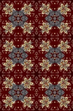 Doğu tarzında klasik tasarım öğesi. Süslü dantel iz sürücü. Çiçekli süslemeli, pürüzsüz bir desen. Kahverengi, kırmızı ve gri renklerde Arap dekoru. Duvar kağıdı için altın süslü illüstrasyon.