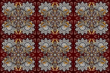 Kahverengi, gri ve kırmızı renklerde altın desenli altın elementler. Arkaplan, kumaş, altın duvar kağıdı. Düz elle çizilmiş klasik koleksiyon. Raster altın pürüzsüz desen.
