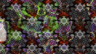 In asian textile style. Raster illustration. Sketch flowers pattern. Colour Spring Theme sketch pattern Background. Flat Flower Elements Design. Flowers on gray colors.