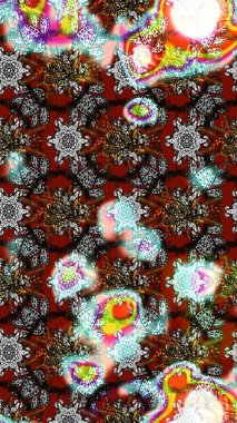 Gri, kahverengi ve kırmızı renkte çiçekler. Raster illüstrasyonunda çiçek deseni çizimi.