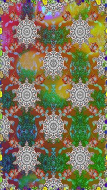 Yumuşak, yeşil ve kahverengi renklerde bahar çiçekleri. Yaprak ve çiçeklerin suluboya resmi, yeşil ve kahverengi renklerde pürüzsüz desen. Raster illüstrasyonu.