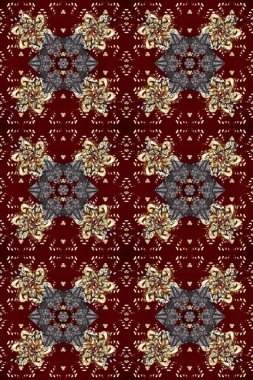Doğu tarzında klasik tasarım öğesi. Süslü dantel iz sürücü. Çiçekli süslemeli, pürüzsüz bir desen. Kahverengi, kırmızı ve gri renklerde Arap dekoru. Duvar kağıdı için altın süslü illüstrasyon.