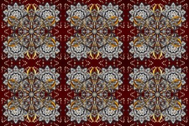 Kahverengi, gri ve kırmızı renklerde altın desenli altın elementler. Arkaplan, kumaş, altın duvar kağıdı. Düz elle çizilmiş klasik koleksiyon. Raster altın pürüzsüz desen.