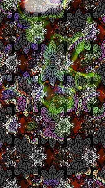 Raster illüstrasyonu. Asya tekstil tarzında. Düz Çiçek Elementleri Tasarımı. Renkli Bahar Teması eskiz kalıbı. Çiçek desenli çizim. Gri renkli çiçekler.