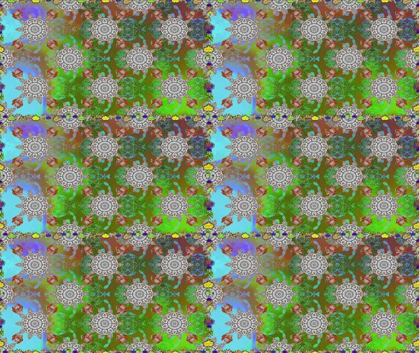 Çiçekli karalama şeklinde Raster çiçek deseni. Yeşil ve gri renkli çiçekler. Yumuşak, bahar çiçekli arka plan.