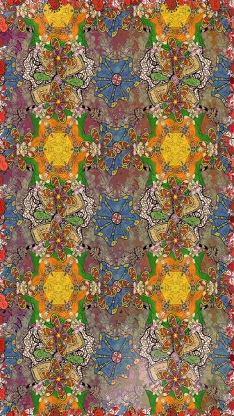 Raster illüstrasyonu. El çizimi. Çiçekli, yapraklı, çiçek desenli çizim..