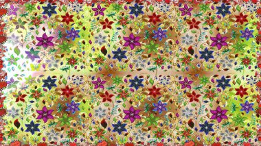 Çiçekli karalama şeklinde Raster çiçek deseni. Bej ve nötr renklerde yaz çiçekleri. Raster illüstrasyonu.