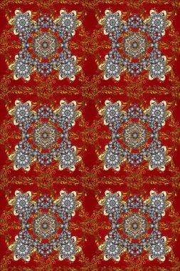 Noel, kar tanesi, yeni yıl. Altın elementli kırmızı, kahverengi ve gri renklerde kusursuz klasik desen. Kırmızı, kahverengi ve gri renklerdeki altın pürüzsüz desen altın elementlerle.