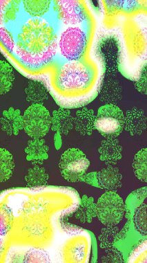 Motley illüstrasyonu. Yeşil ve sarı çiçekli bahar çiçekleri. Küçük çiçekte güzel bir desen. Moda baskıları için zarif bir şablon. Küçük renkli çiçekler..