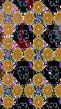 Siyah renkli çiçekler. Raster illüstrasyonunda çiçek deseni çizimi.