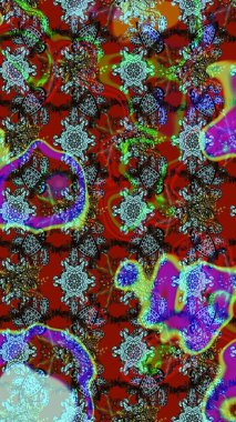 Vadinin çiçekleri kırmızı ve mavi renklerde. Çiçeksel çizim kalıbının çizimi.