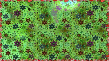 Hediye ambalaj kağıdı, tebrik kartları, posterler ve pankart tasarımı. Raster düz çiçekleri pürüzsüz desen. Yeşil ve gri renkte çiçekler.