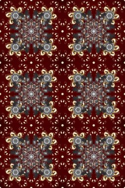 Damask arkaplanı tekerrür ediyor. Antika altın tekrarlanabilir duvar kağıdı. Altın element kahverengi, kırmızı ve gri renklerde. Barok tarzında altın çiçek süsü..