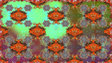 Raster illüstrasyonu. Renkli, pürüzsüz desen. Kahverengi ve yeşil renkli şirin tekstil. Çiçek arkaplan. Çiçek duvar kağıdı.