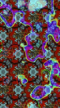 Kırmızı ve mavi renkte çiçekler. Çizim çiçek deseni duvar kâğıdı olarak kullanılabilir. Raster illüstrasyonu.