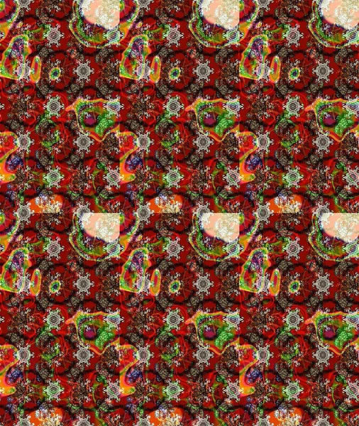 Çiçek süslemeli çizim deseni. Raster illüstrasyonu. Kırmızı renkte çiçekler.