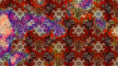 Çiçekli karalama şeklinde Raster çiçek deseni. Kahverengi ve kırmızı renkte çiçekler. Nazik, narin çiçek arkaplanı.