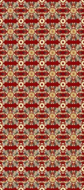 Doğum günü kartı, davetiye ya da afiş için iyidir. Kırmızı, bej ve kahverengi renklerde altın. Raster illüstrasyonu. Kusursuz ortaçağ çiçek deseni. Dekoratif simetri arabesk.