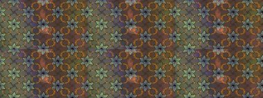 Kahverengi renkte çok kahverengi, zarif küçük çiçekler ve komik böcekler, raster desen, illüstrasyon.