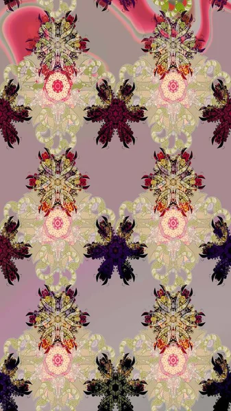 Suluboya çiçekli çiçek deseni. Bej renkli Asya tekstili. Raster illüstrasyonu.