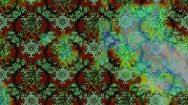 Raster çiçek desenli çiçek deseni, yapraklar, dekoratif elementler, sıçrama, lekeler, el çizimi kontur çizgileri ve Doodle çizim stili, grafik raster çizim çizimi.