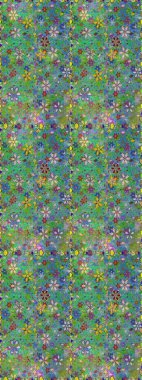 Çiçeksiz desenli arka plan. Renkli Bahar Temalı Kusursuz Arkaplan. Düz Çiçek Elementleri Tasarım Raster illüstrasyonu. Yeşil ve mavi renkte çiçekler.